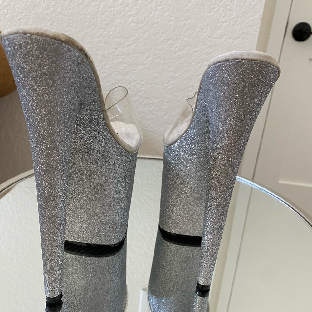 Pleaser Stiletto Silver Glitter Heels